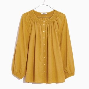 Floral Embroidered Smocked-Neck Raglan Top